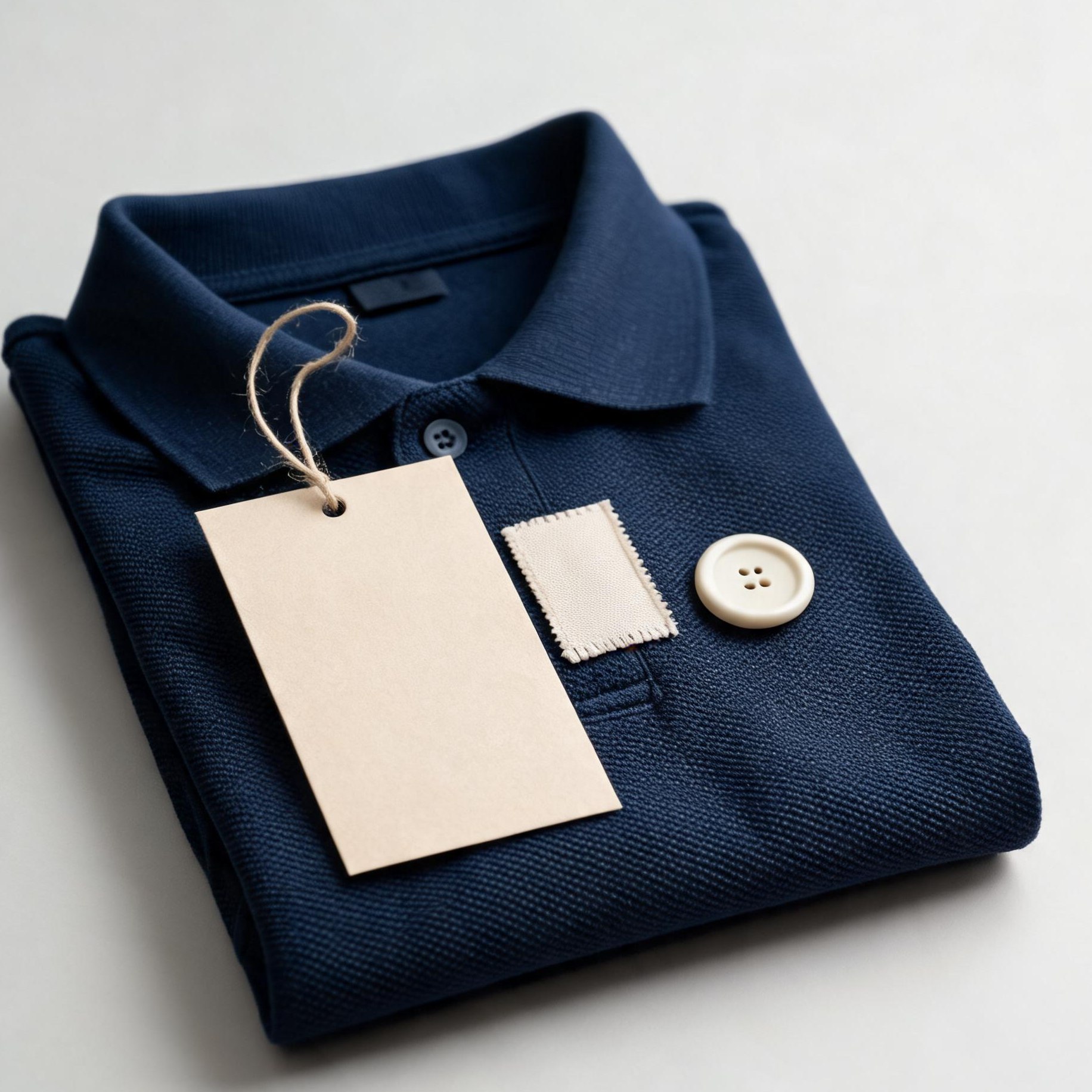 Custom hang tag and label details on a polo shirt