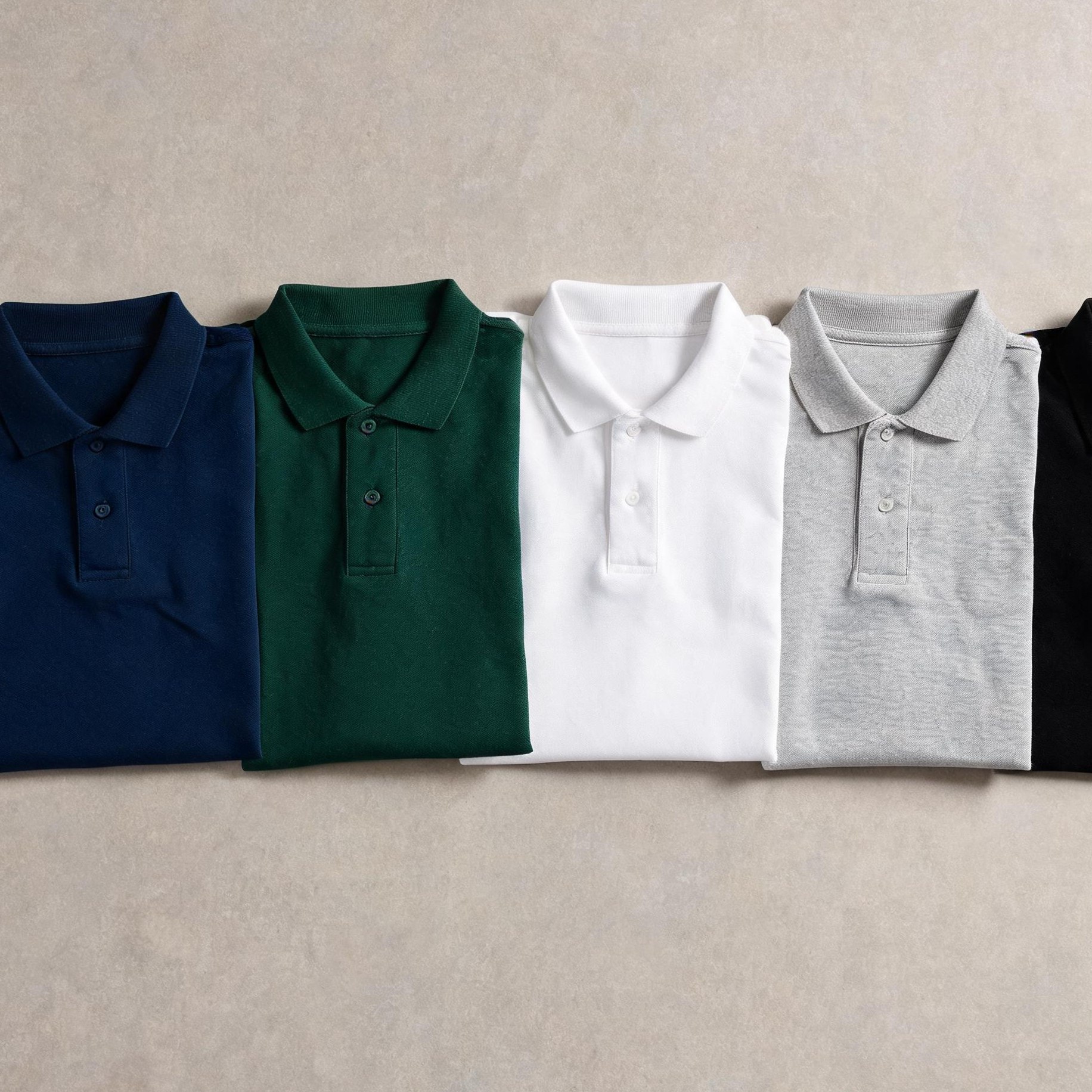 Polo shirt styles in a flat-lay collection