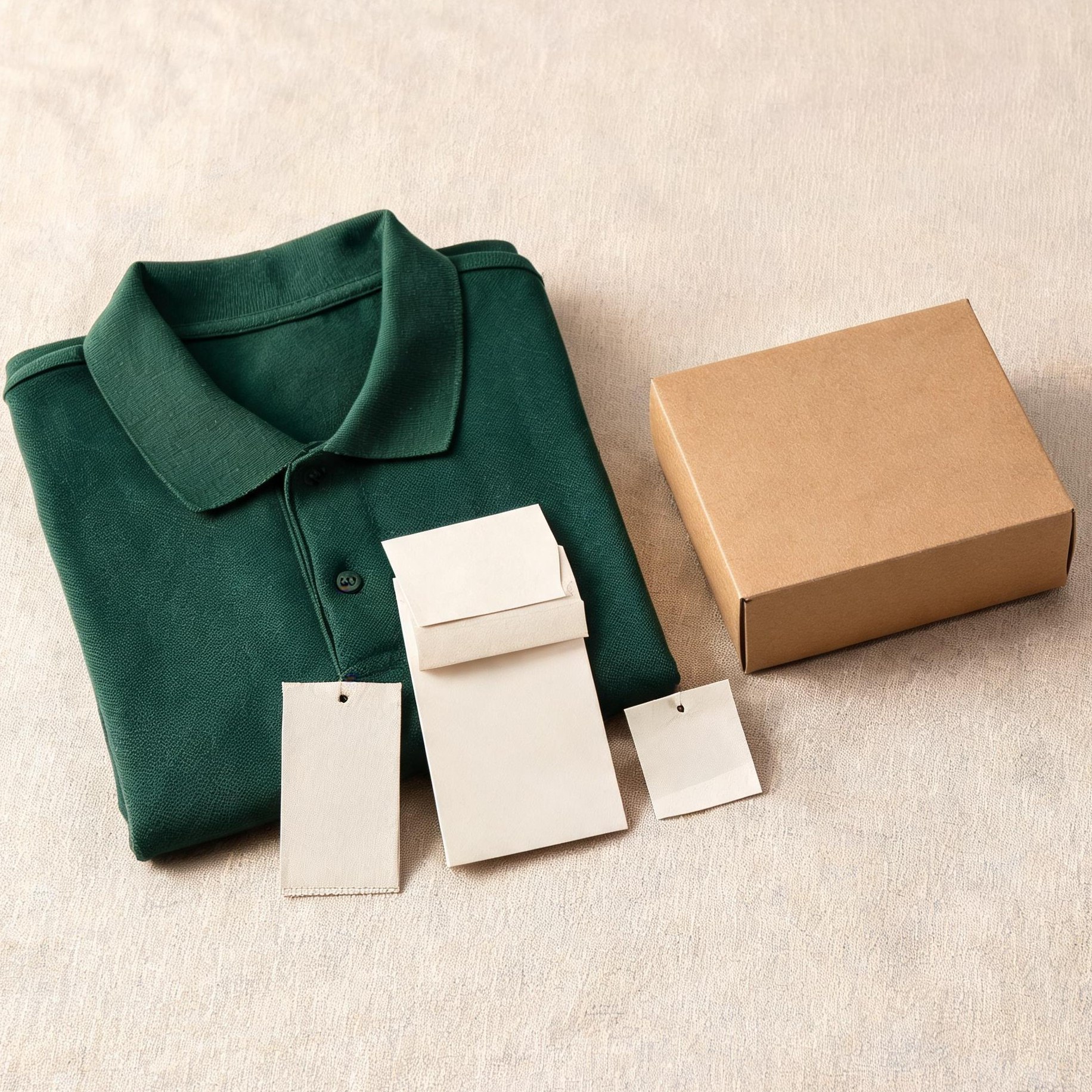 Private label woven neck label, hang tag and packaging on polo shirts