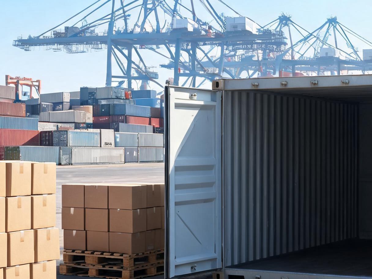 Export cartons of bulk polo shirts loaded for shipment
